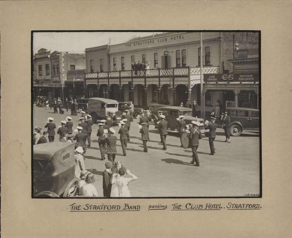 The Stratford Band passing the Club Hotel 