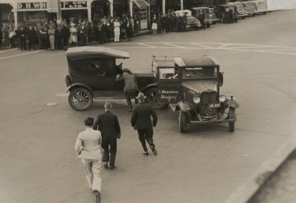 Two cars involved in accident on Broadway.