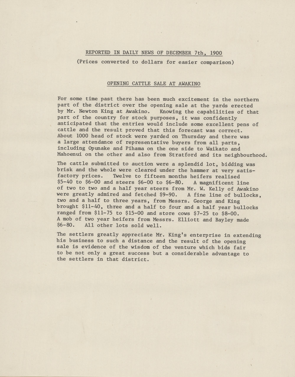 Opening cattle sale at Awakino 