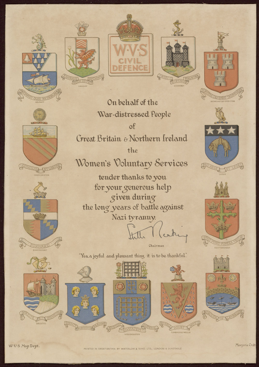 Women&rsquo;s Voluntary Services &ndash; Civil Defence. 