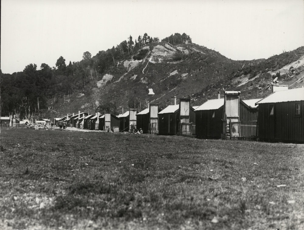 Tangarakau railway workers' huts c. 1930