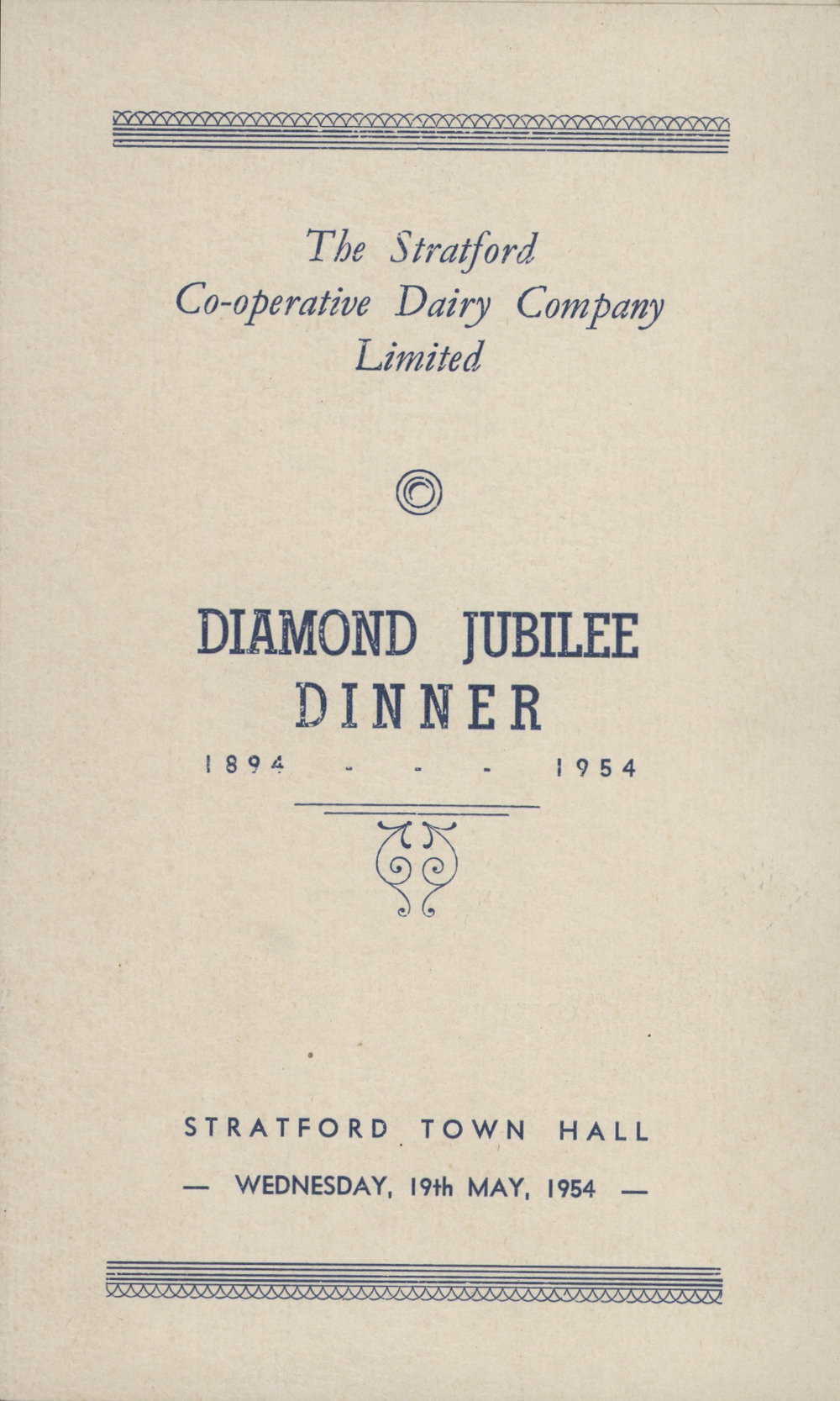 Stratford Co-operative Dairy Company Diamond Jubilee Dinner 