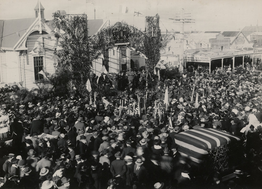 Coronation celebrations for King George V outside the Post Office on Broadway, 1910