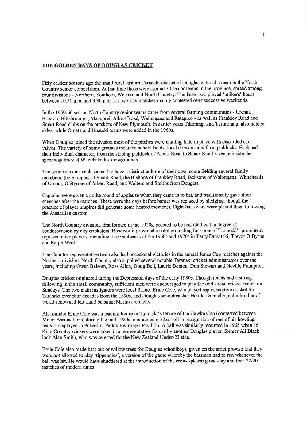 Golden Days of Douglas Cricket