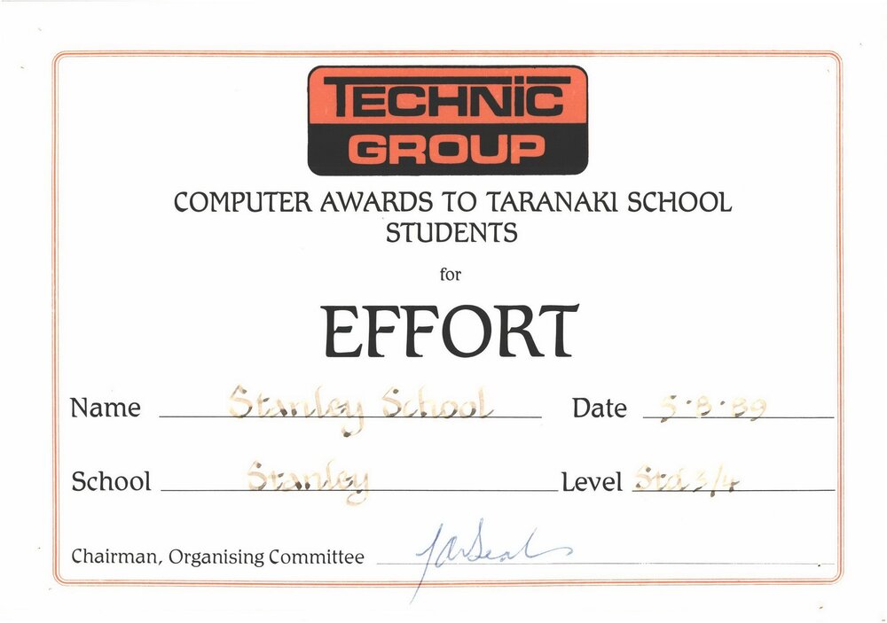 Stanley School Computer Awards - 1989