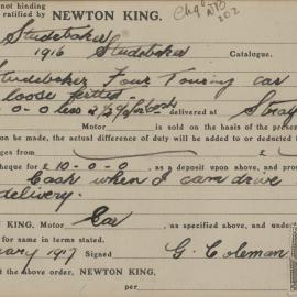 Newton King certificate of car sale