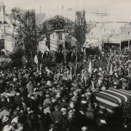 Coronation celebrations for King George V outside the Post Office on Broadway, 1910