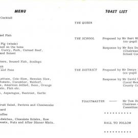 Douglas School 75th Jubilee Banquet Menu