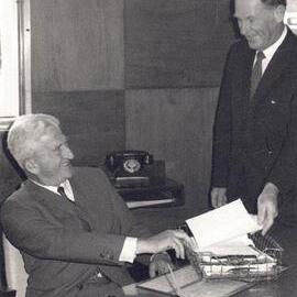 Rae Gooch, new manager of Stratford BNZ - November 1971