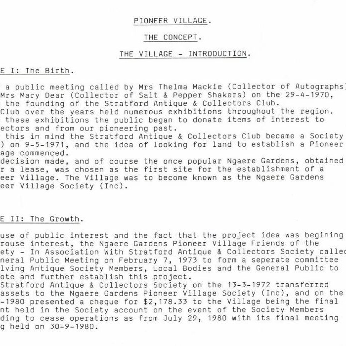 History of the Pioneer Village